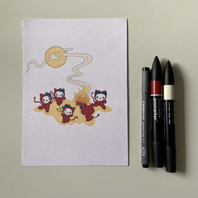 drawllo-29-hell-o-kitty-ck-original drawlloween 2022 - hell-o-kitty (original)