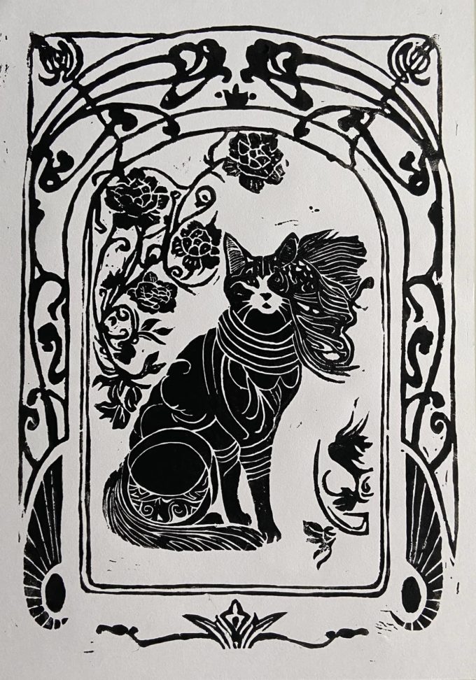 linogravure poisson chat